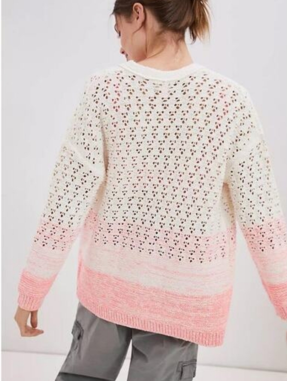 Anthropologie Faustia Cardigan Open Knit Cotton Linen Blend Large Sweater - Picture 2 of 7